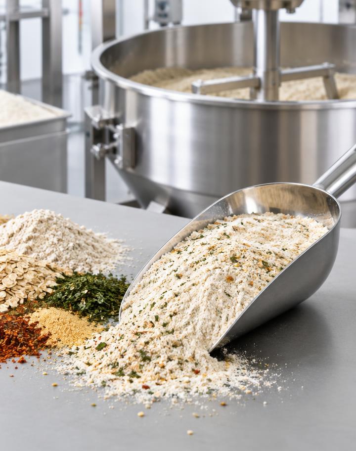 Illustrative dry ingredients and a stainless blending vessel